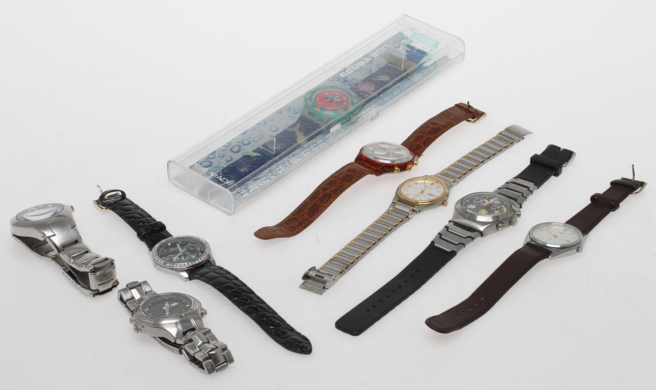 PARTI HERRARMBANDSUR, 8 st, bland annat Swatch Kronograf, Citizen, Moretime, 1900-tal.