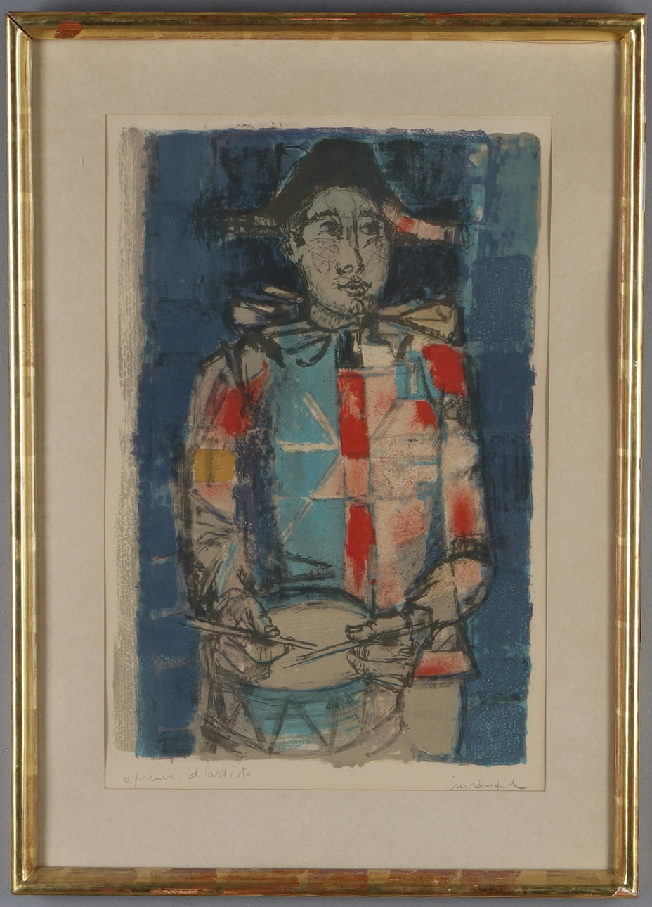 PAUL GUIRAMAND. Harlekin, färglitografi, PT, signerad.