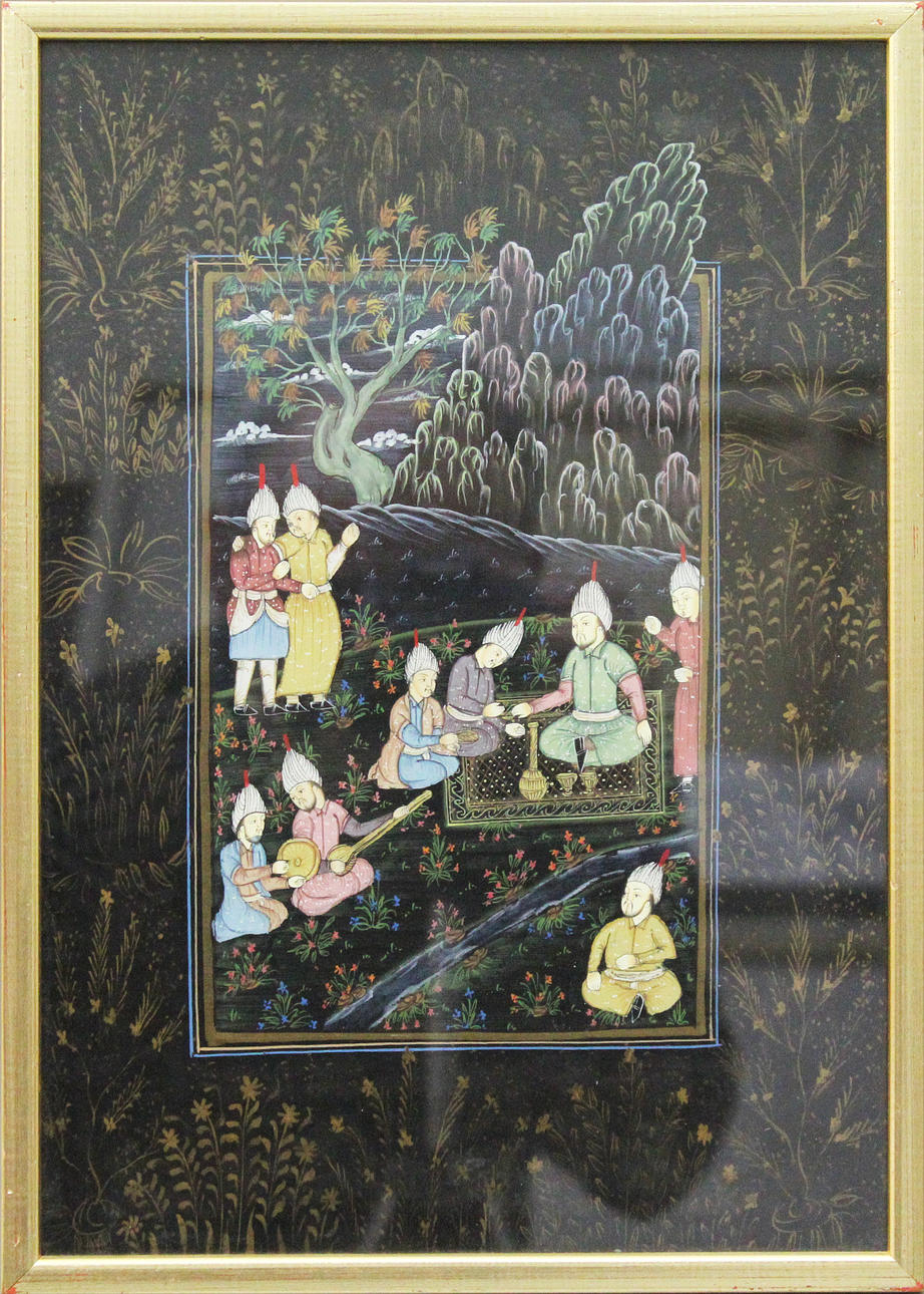 Picknick. Indische Seidenmalerei, um 1930/40.