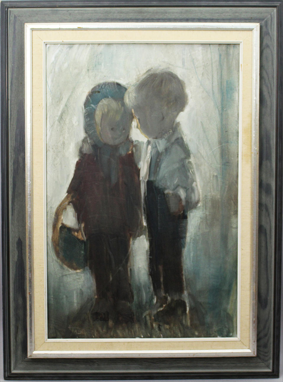 HILDEGARD FALK. Motiv med barn. Olja på pannå. H Falk.