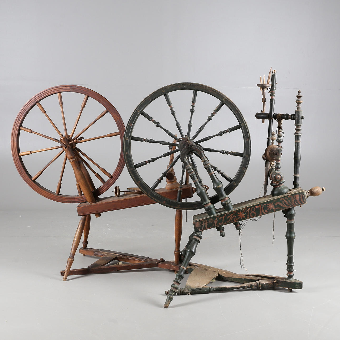 SPINNROCK, a pair, commoner, painted and dated 1876.