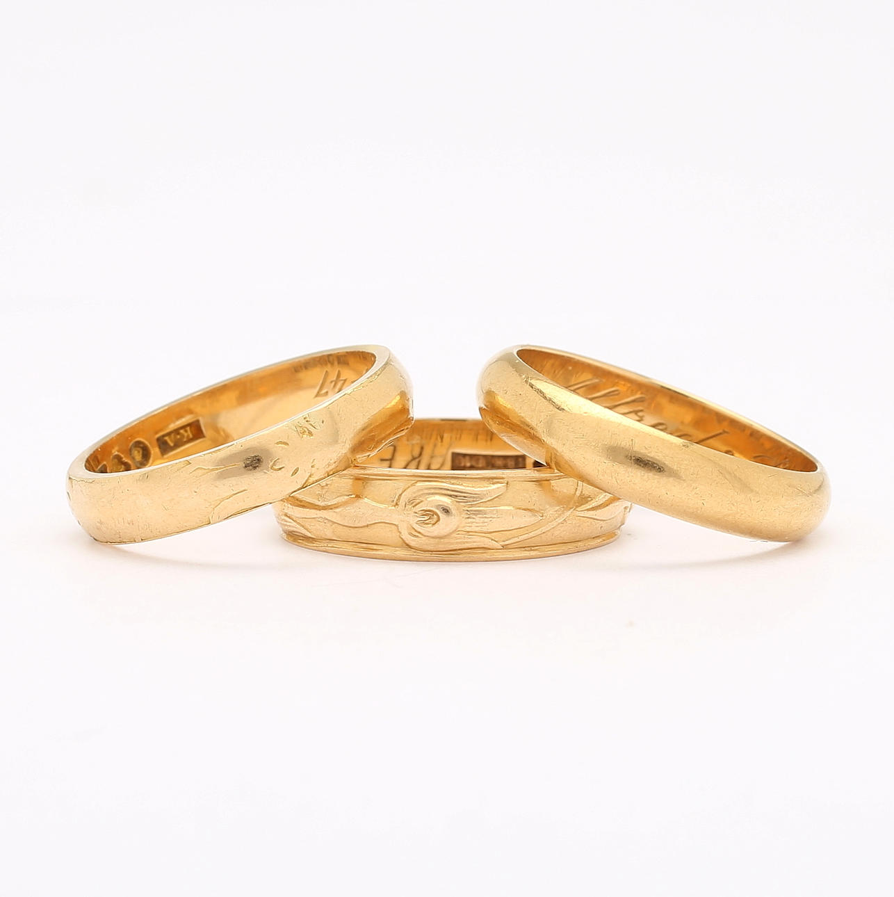RINGS, 3 pcs, 18K gold. Total weight approx. 16.5 g.