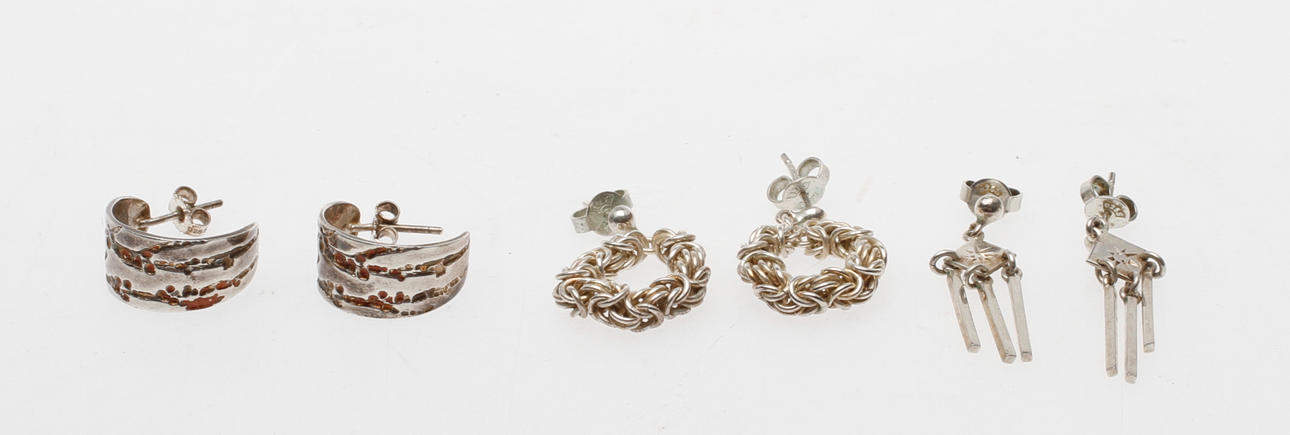 ÖRHÄNGEN, 3par, silver, bl.a. Matti J Hyvarinen, Finland.