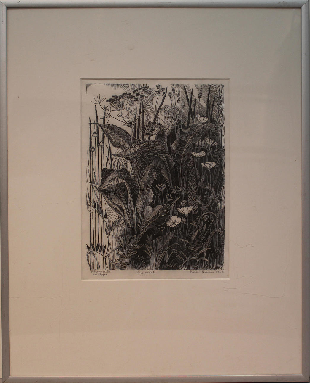 KARIN PERSSON. "Ängsmark". Trägravyr. Signerad och daterad 1962. Nr 1.