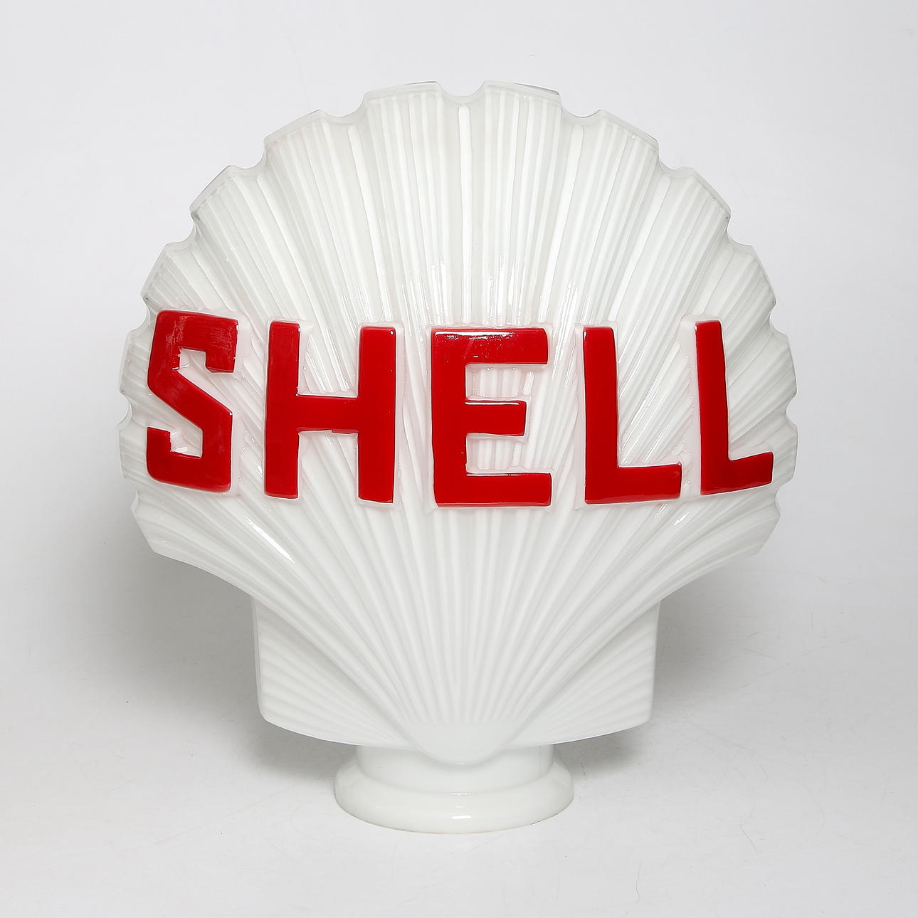 REKLAMSKYLT, glas, Shell pumpglob/topp, 1930-tal.