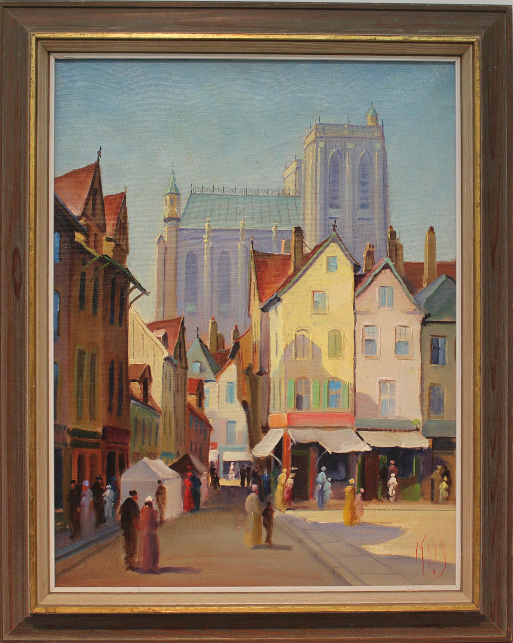 KNUD PETERSEN SVENDBORG. Troligen Notre Dame i Paris. Olja på duk. Signerad K P S.