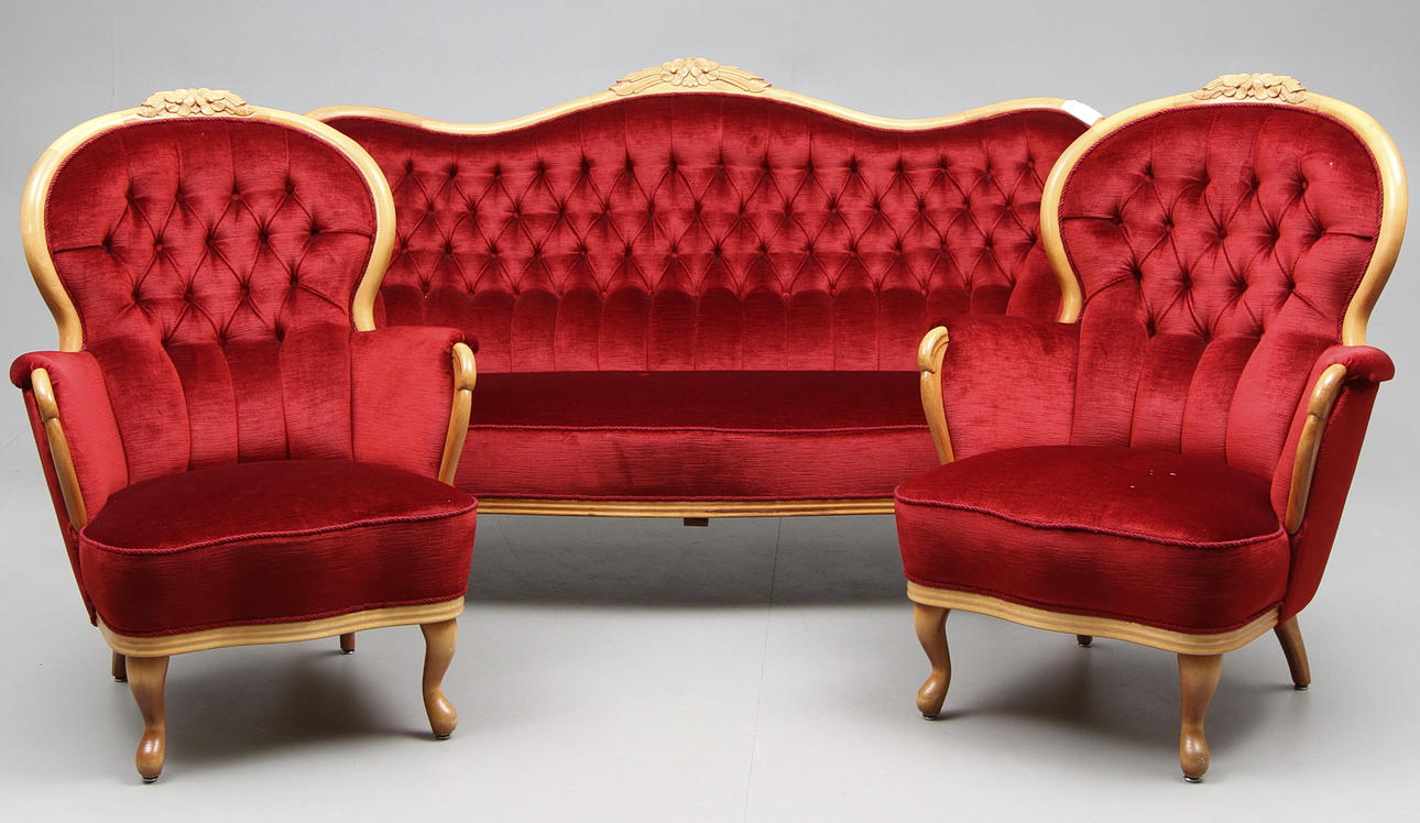 SOFFGRUPP, 3 delar, rokokostil, 1900-tal.