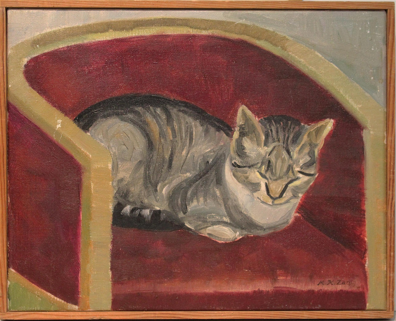 MARGIT ZADIG. "Kadaffi ligger och sover". Olja på duk Signerad M K Zadig.