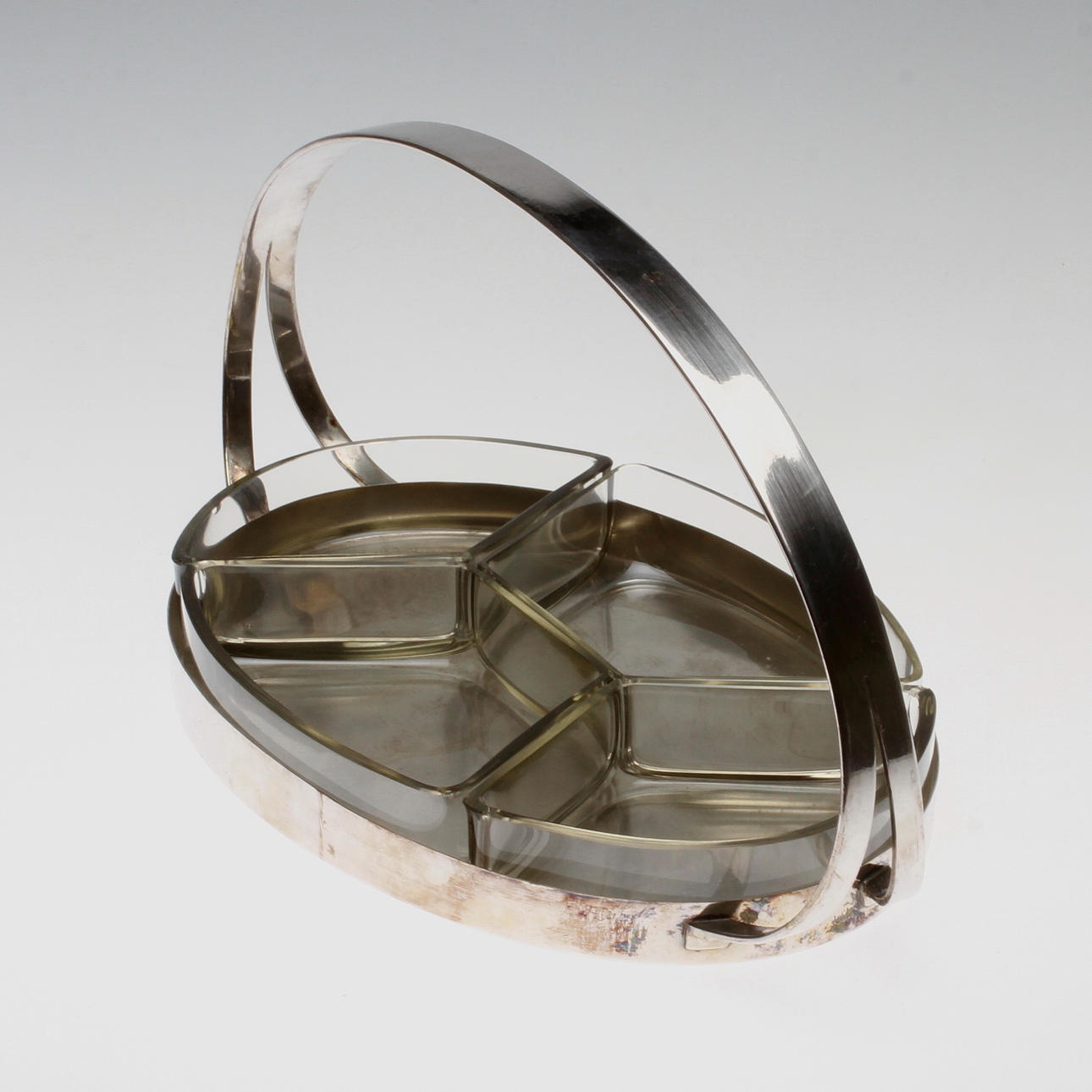 SERVING TRAY WITH HANDLE, nickel silver, 1900s.