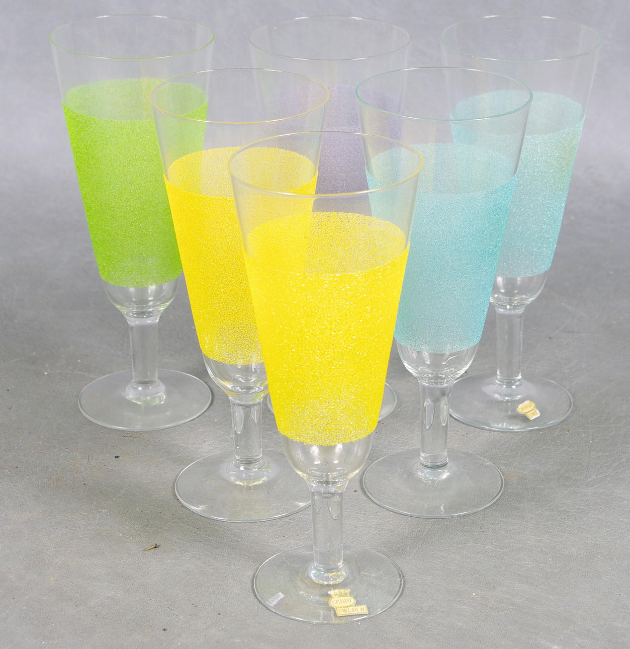 GLAS, 6 stycken, Skruf, olikfärgade.