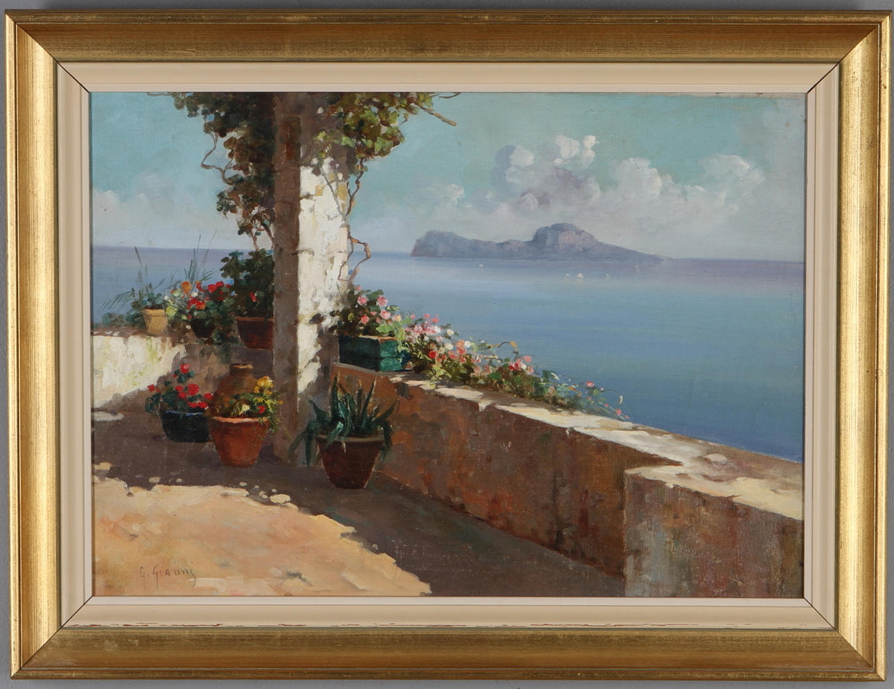 OKÄND KONSTNÄR. Utsikt, olja på duk, signerad G Gianni.