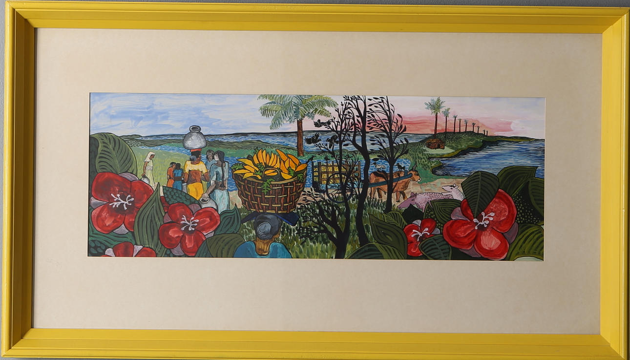 BENGT ELDE. Bananhøst, mixed media, signeret.