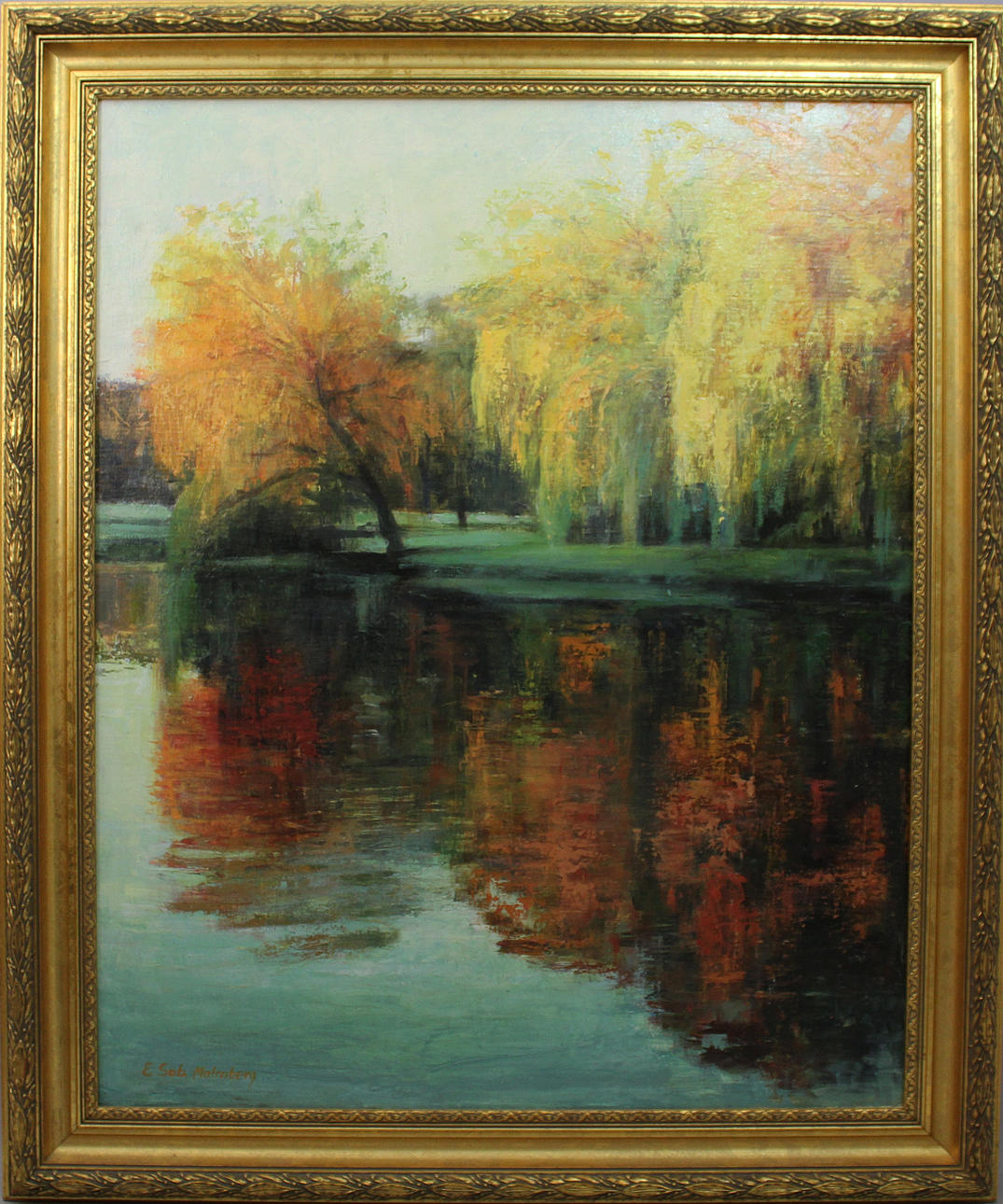 ELISABETH MALMBERG. Motiv från Pildammarna i Malmö. Olja på duk. Signerad E sab Malmberg.