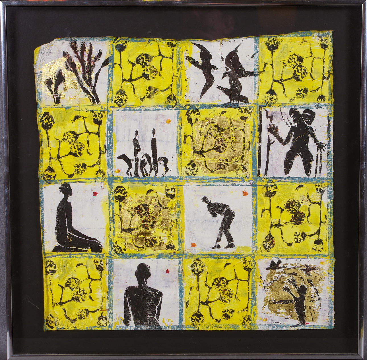 OKÄND KONSTNÄR. monotyp, linoleumsnitt med bladguld 23K, komposition.