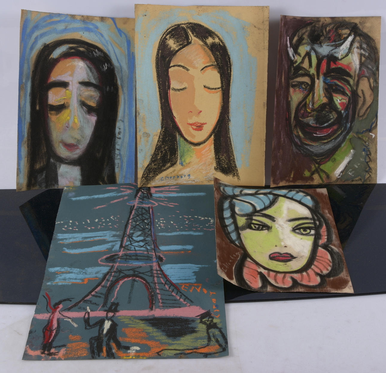 OIDENTIFIERAD KONSTNÄR. Pasteller, 5 st.