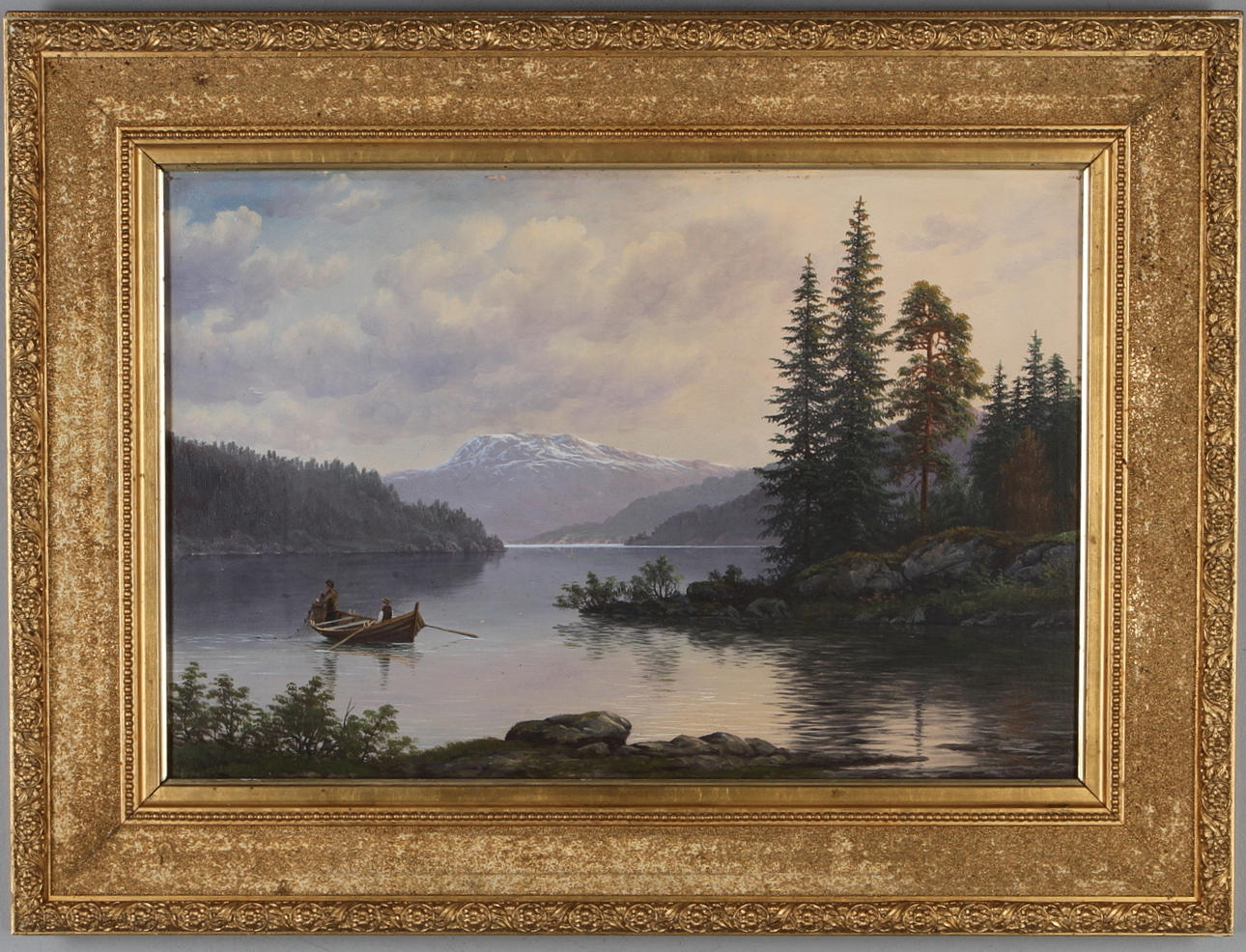 H.RIDDARSPORRE. Sjölandskap med fiskare. Olja på duk, signerad och daterad 1904.