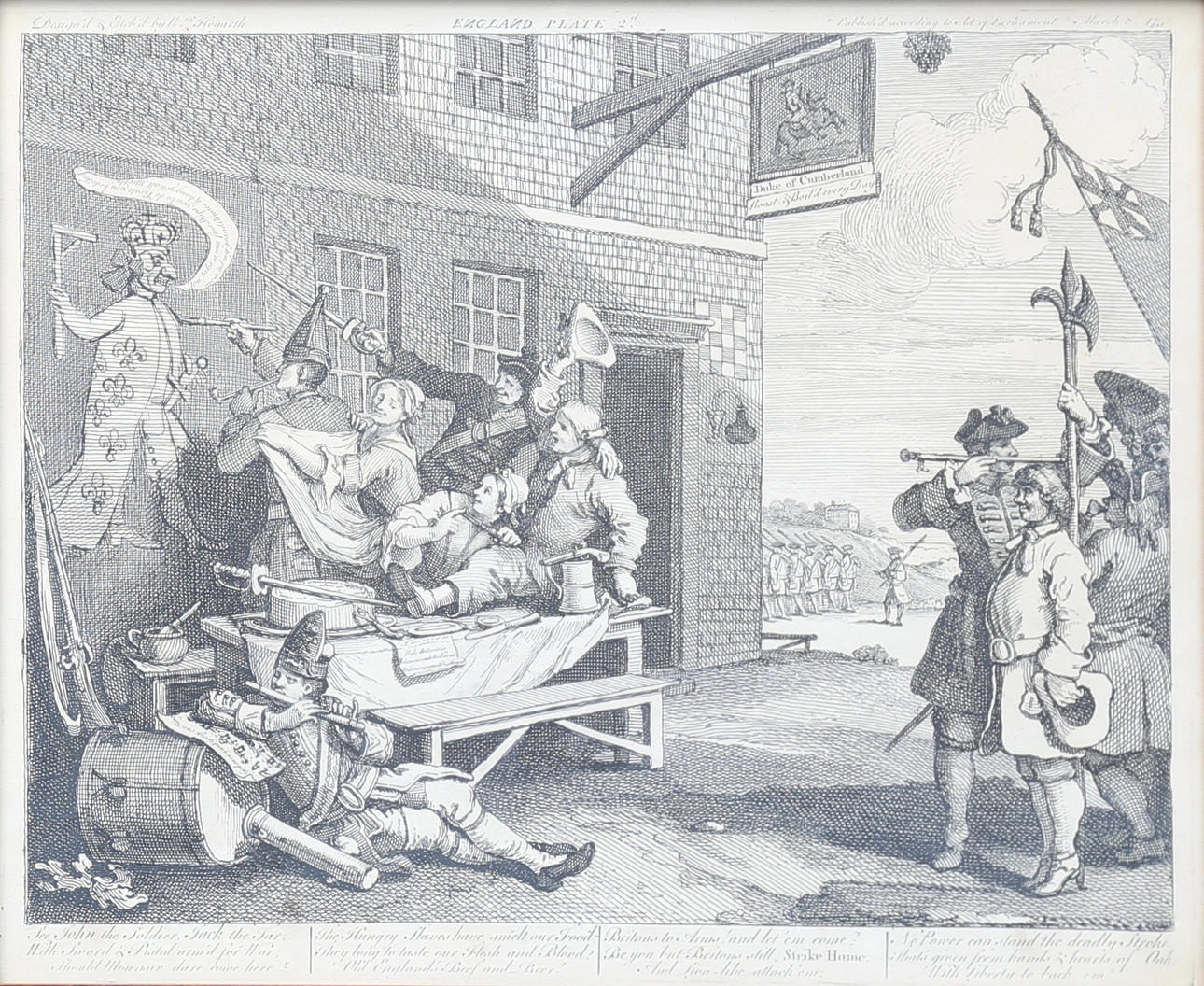 WILLIAM HOGARTH. "England Platte 2". Kupferstich, 1750.