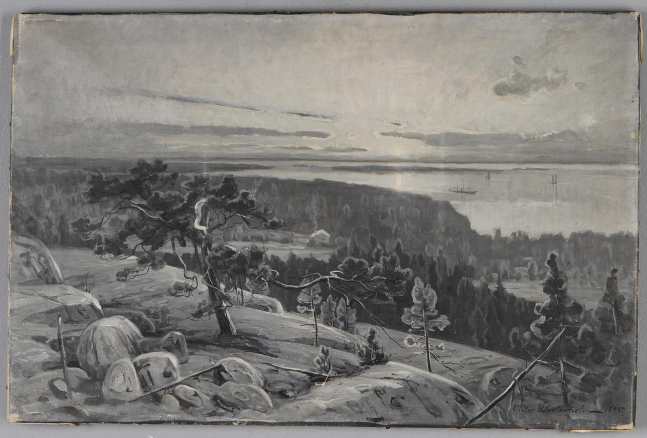 VICTOR WESTERHOLM. "Utsikt från Knutbodabergen", olja på duk, signerad och daterad 1895.