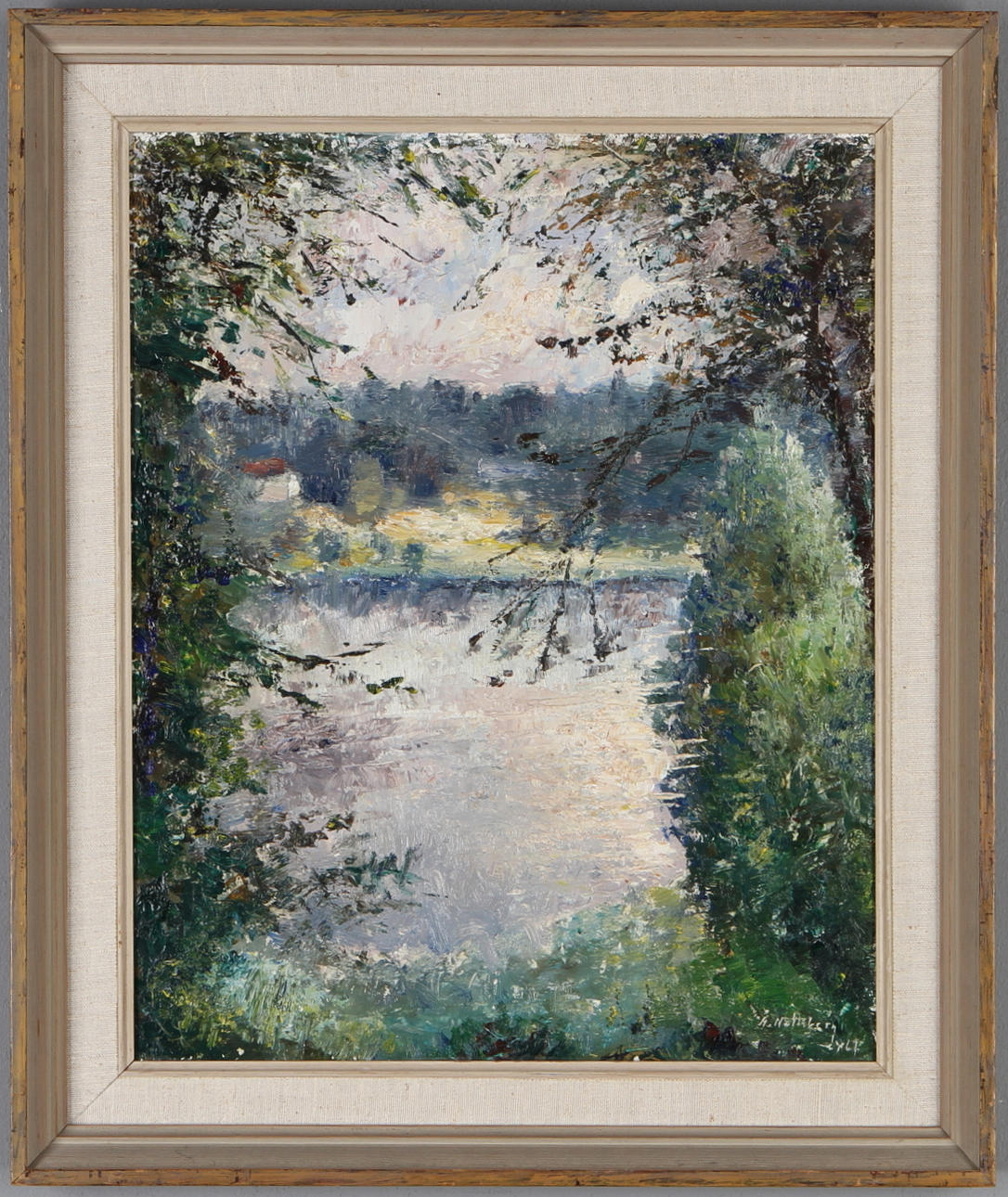 ÅKE NOTBERG. Insjölandskap, olja på pannå, signerad.