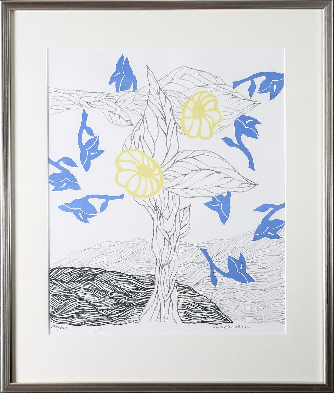 KIRSTIE EKELUND. Trees and birds, color lithograph, signed and numbered 177/200.