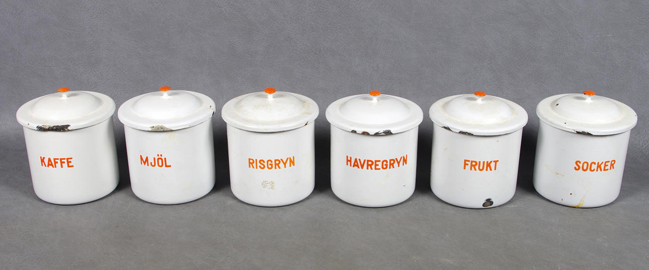 KRYDDBURKAR, 6 stycke, emalj, Kockums.