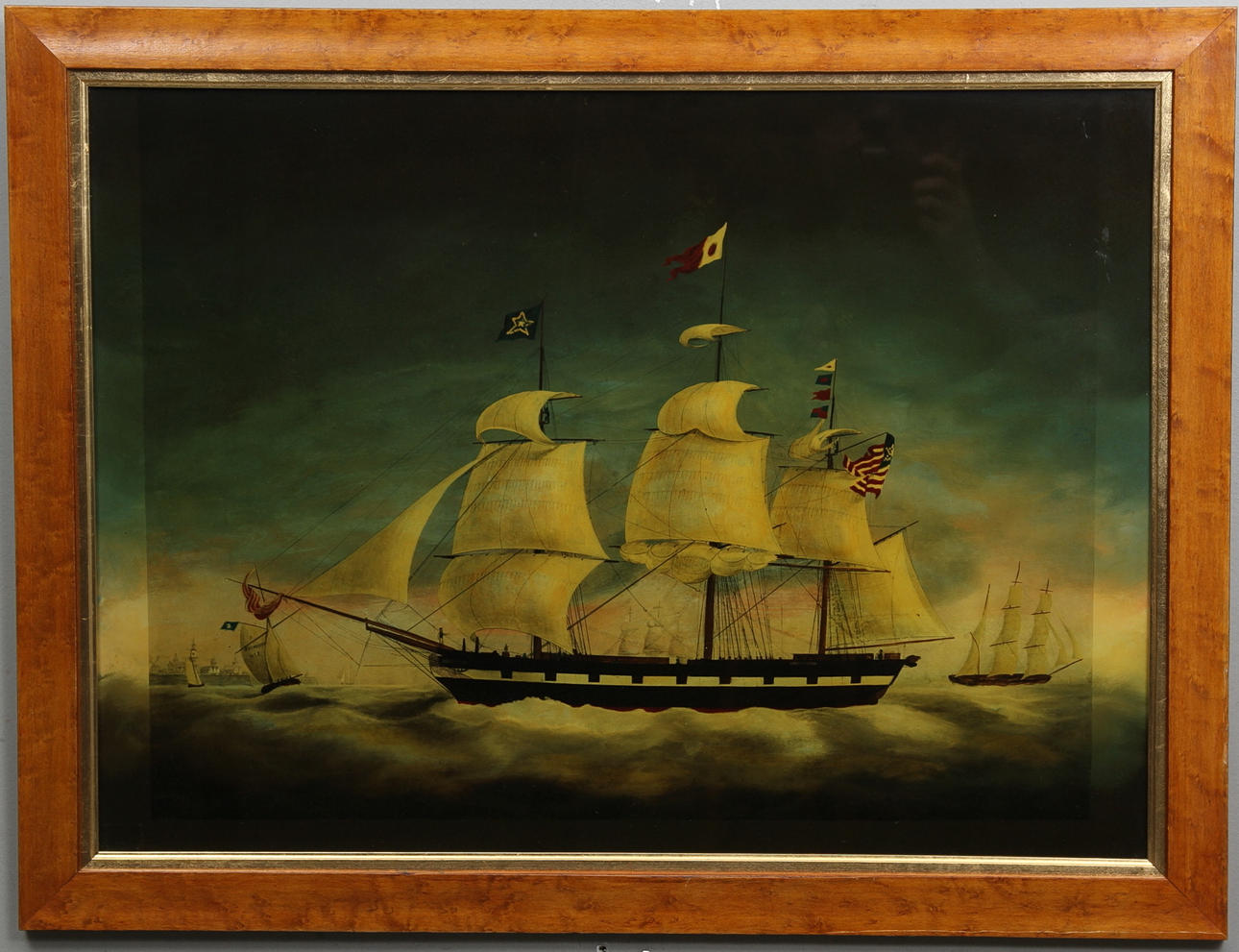 DEKORATIV TAVLA, Engelsk stil, skeppsporträtt, tryck, 1900 talets slut.