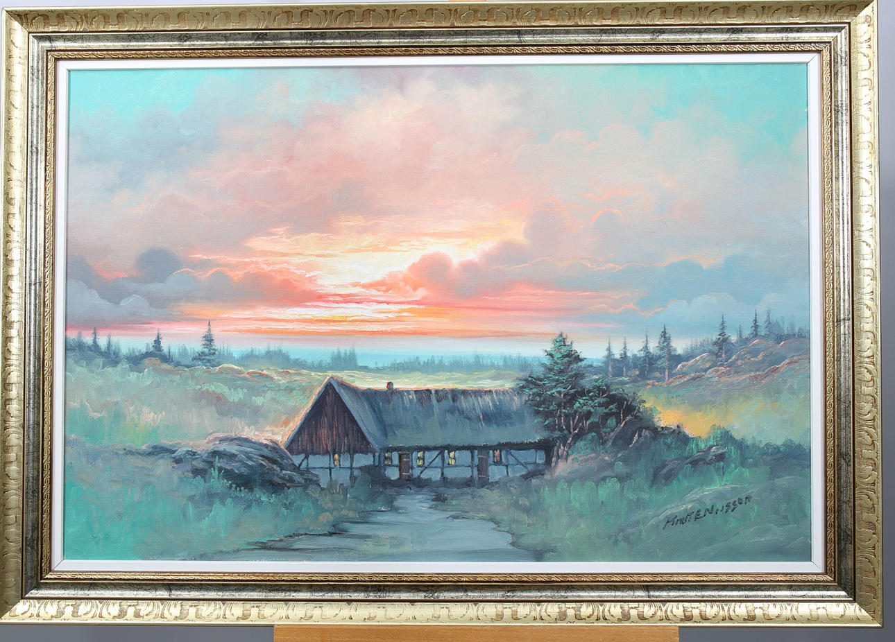 KNUT ERIK NILSSON. Oil on canvas, Sunset, signed Knut E Nilsson.
