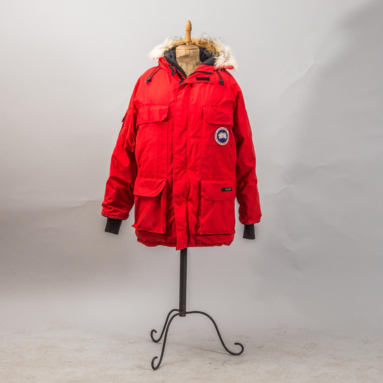 JACKET, red with fur collar, Canada Goose.