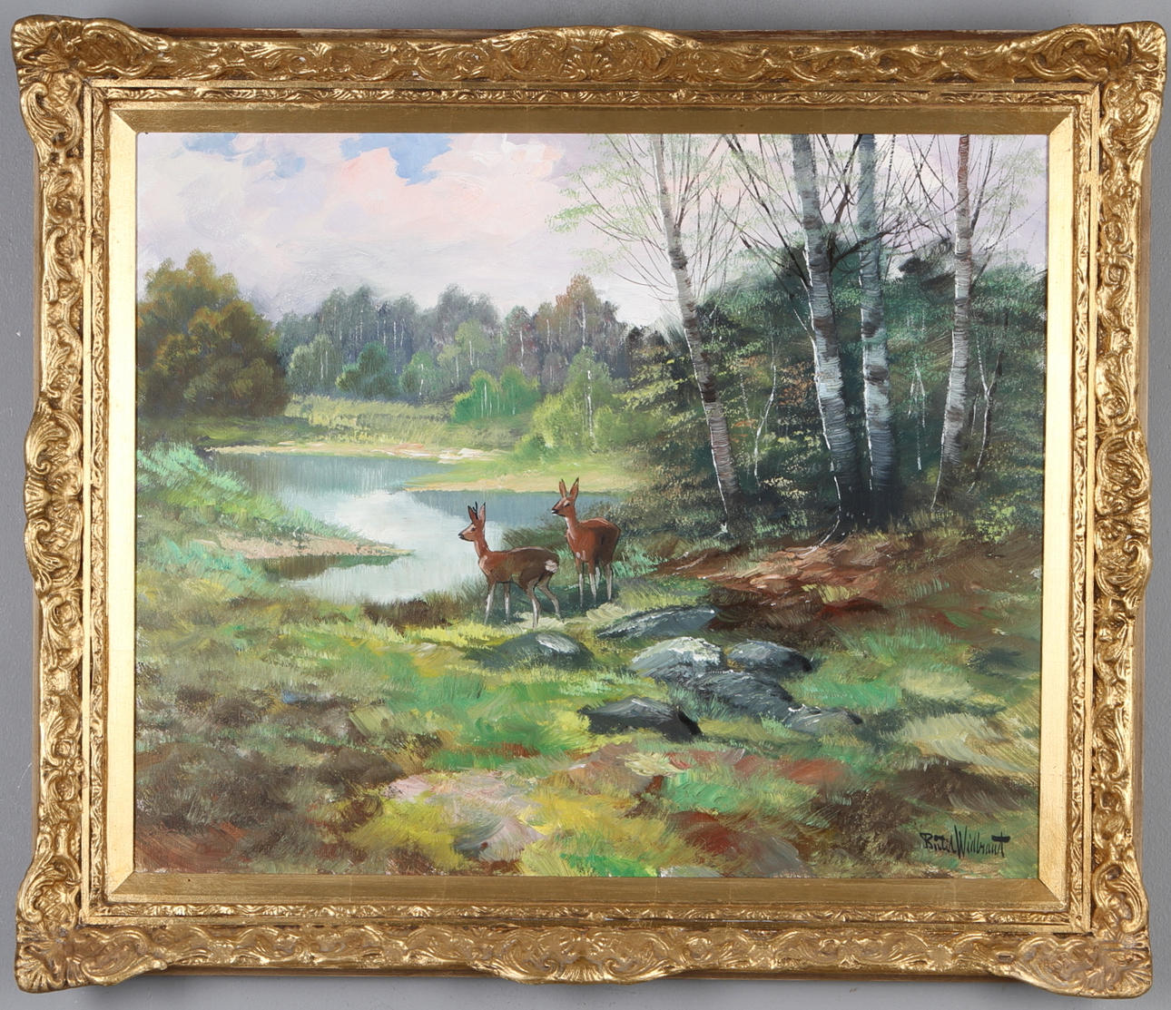 BERTIL WIDBRANDT. Landskap med hjortdjur, olja på duk, signerad.
