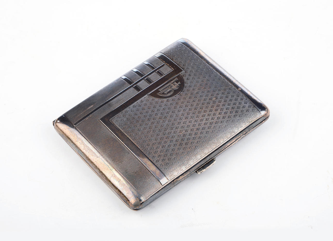 CIGARETTE CASE, ART DECO. German, 800 silver, with monogram & dedication.