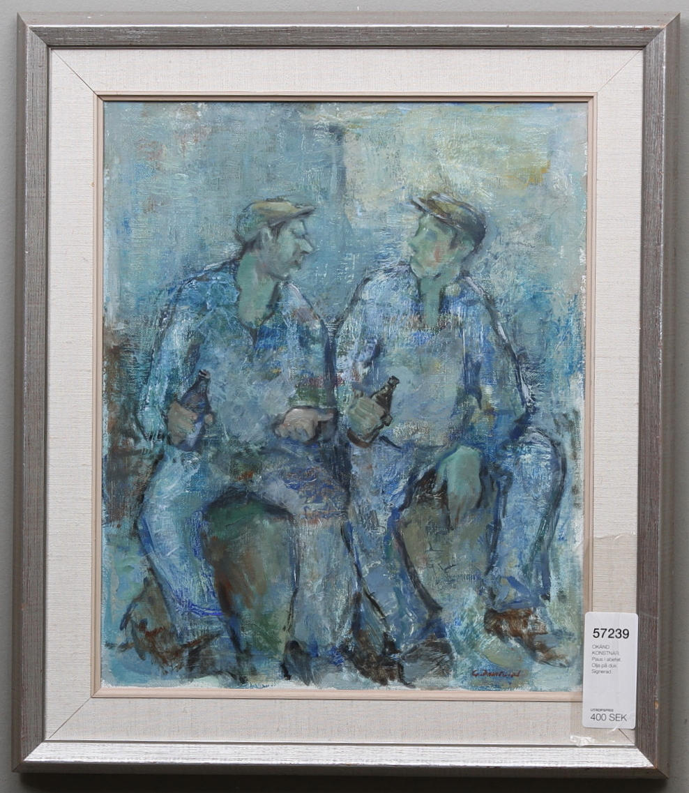 OKÄND KONSTNÄR. Paus i abetet. Olja på duk. Signerad.