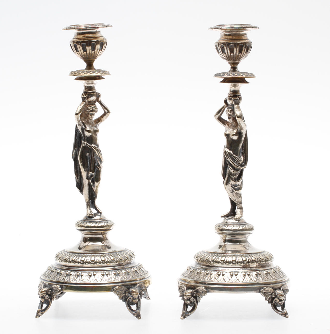 LJUSSTAKAR, ett par, nysilver, GAB, Stockholm, 1900-talets första del.
