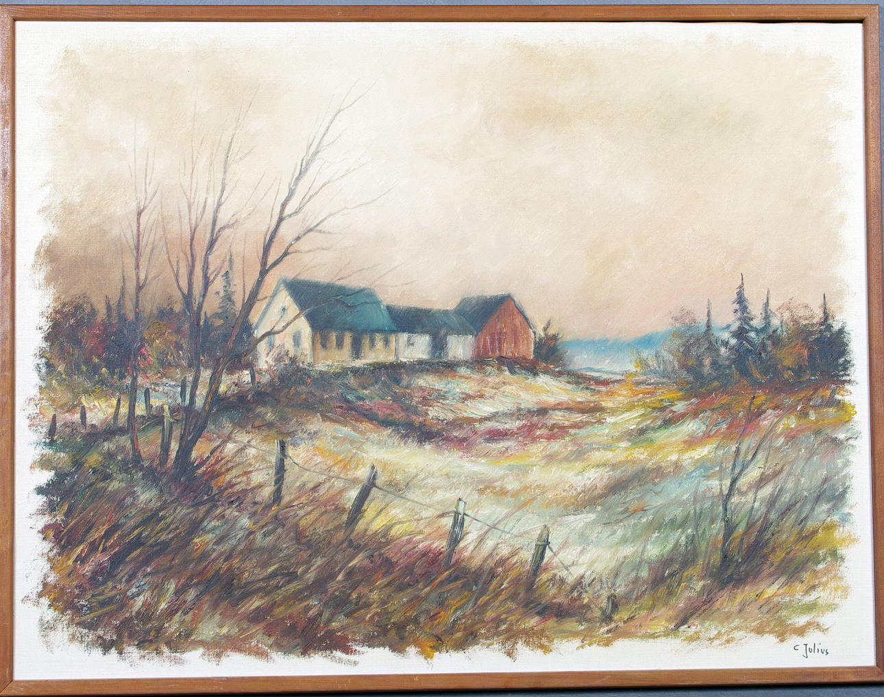 CARL JULIUS. landskap med hus, olja på duk.