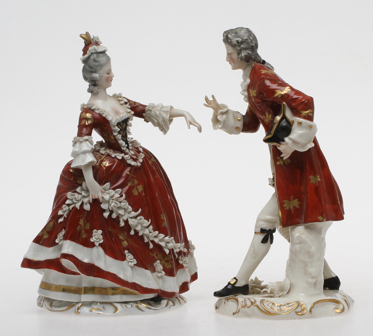 FIGURINER, 2 st, porslin, Rokokopar, 1900-tal.