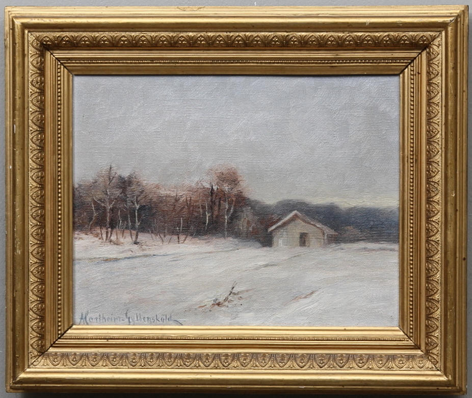 KARLHEIM-GYLLENSKÖLD. Vinterlandskap med hus och träd. Olja på duk. Signerad.