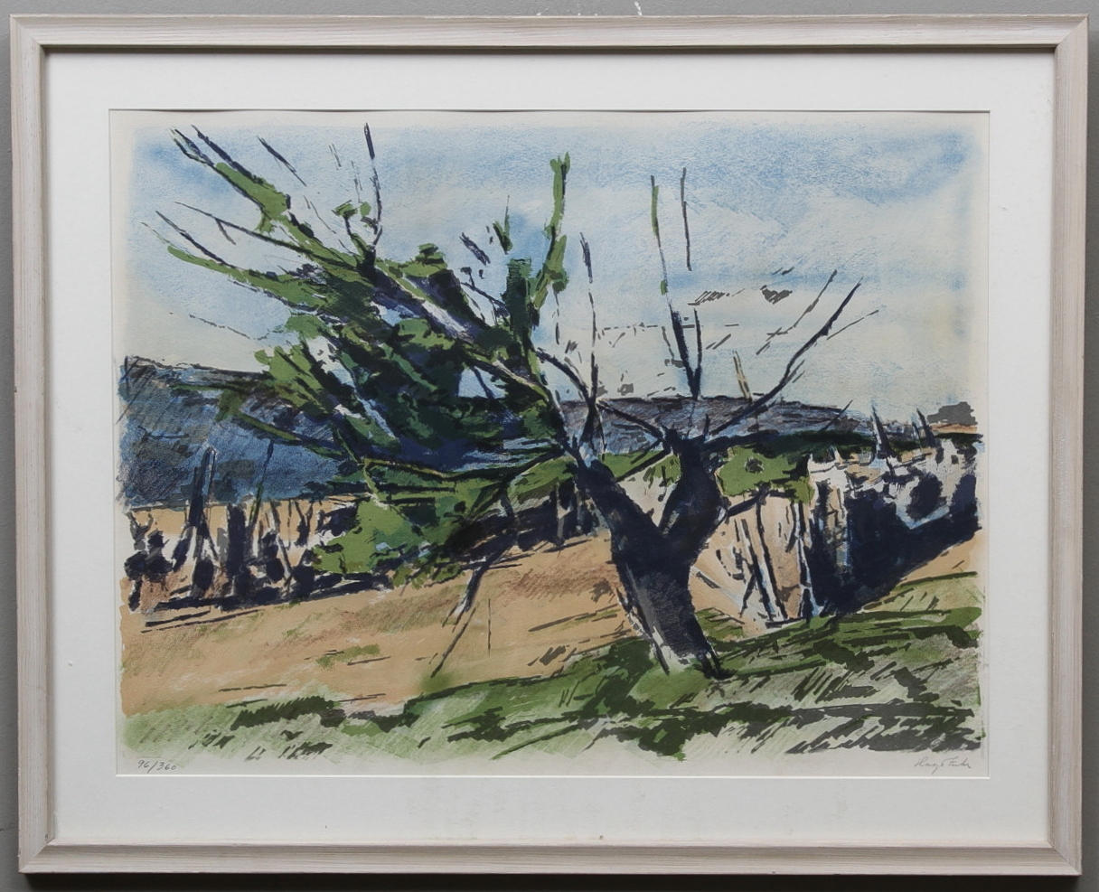 HUGO ZUHR. Strandlandskap med träd. Färglitografi. Signerad och numrerad 96/360.