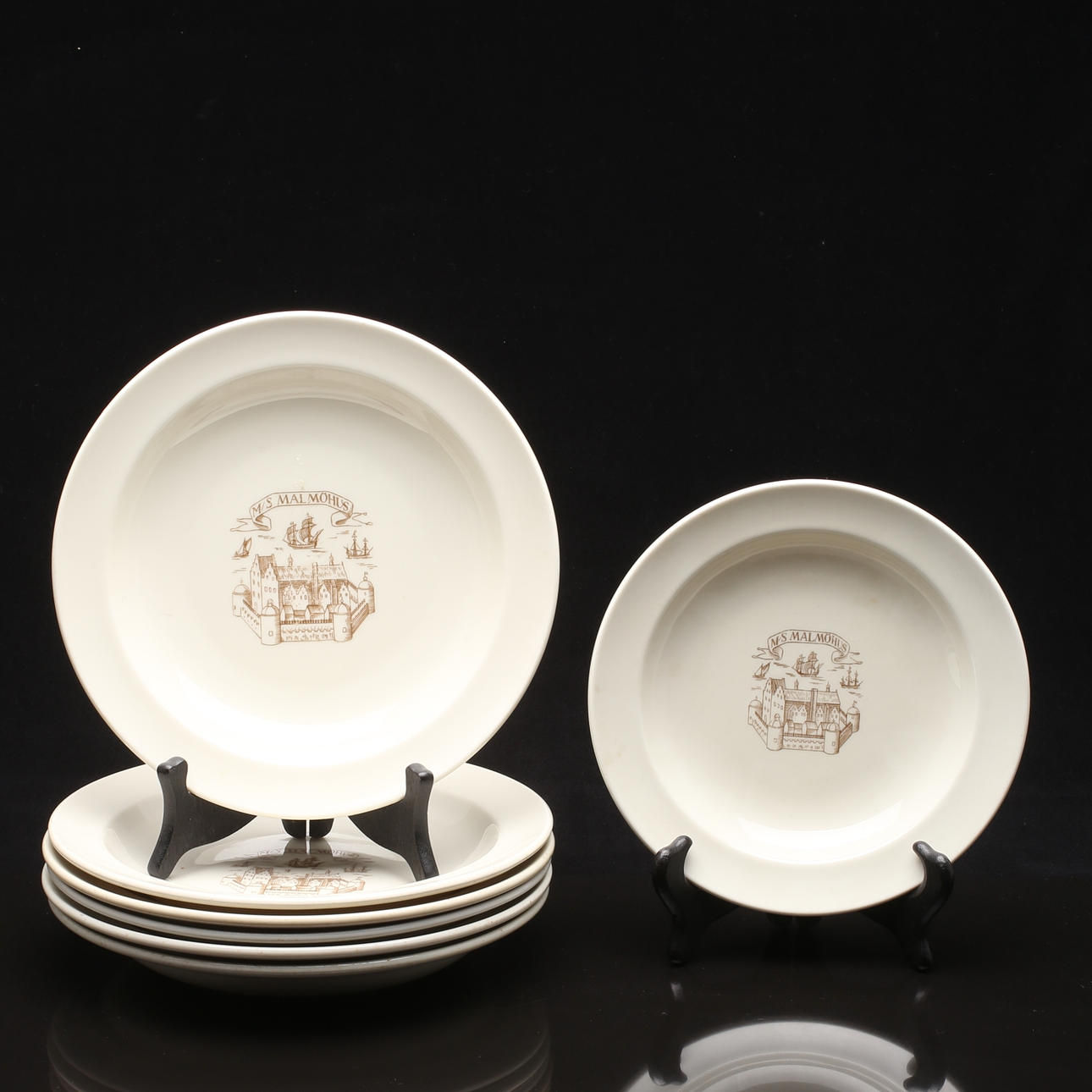 PLATES, 7 pcs, porcelain, printed decor, MS Malmöhus.