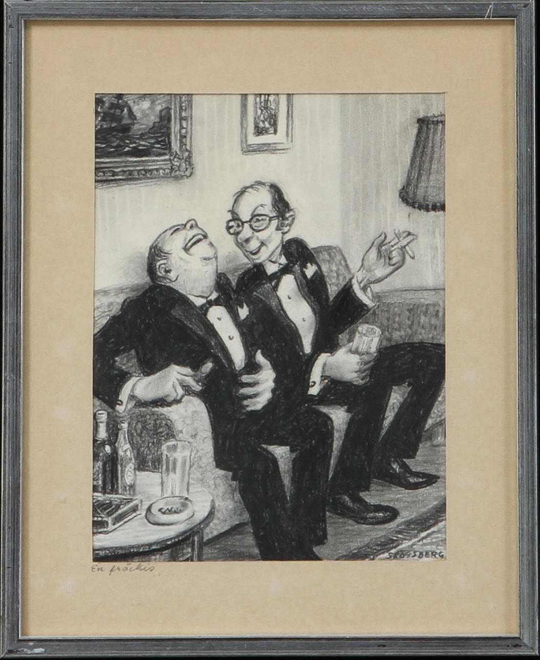 HARALD SKOGSBERG. "En fräkkis", chalk, signed.