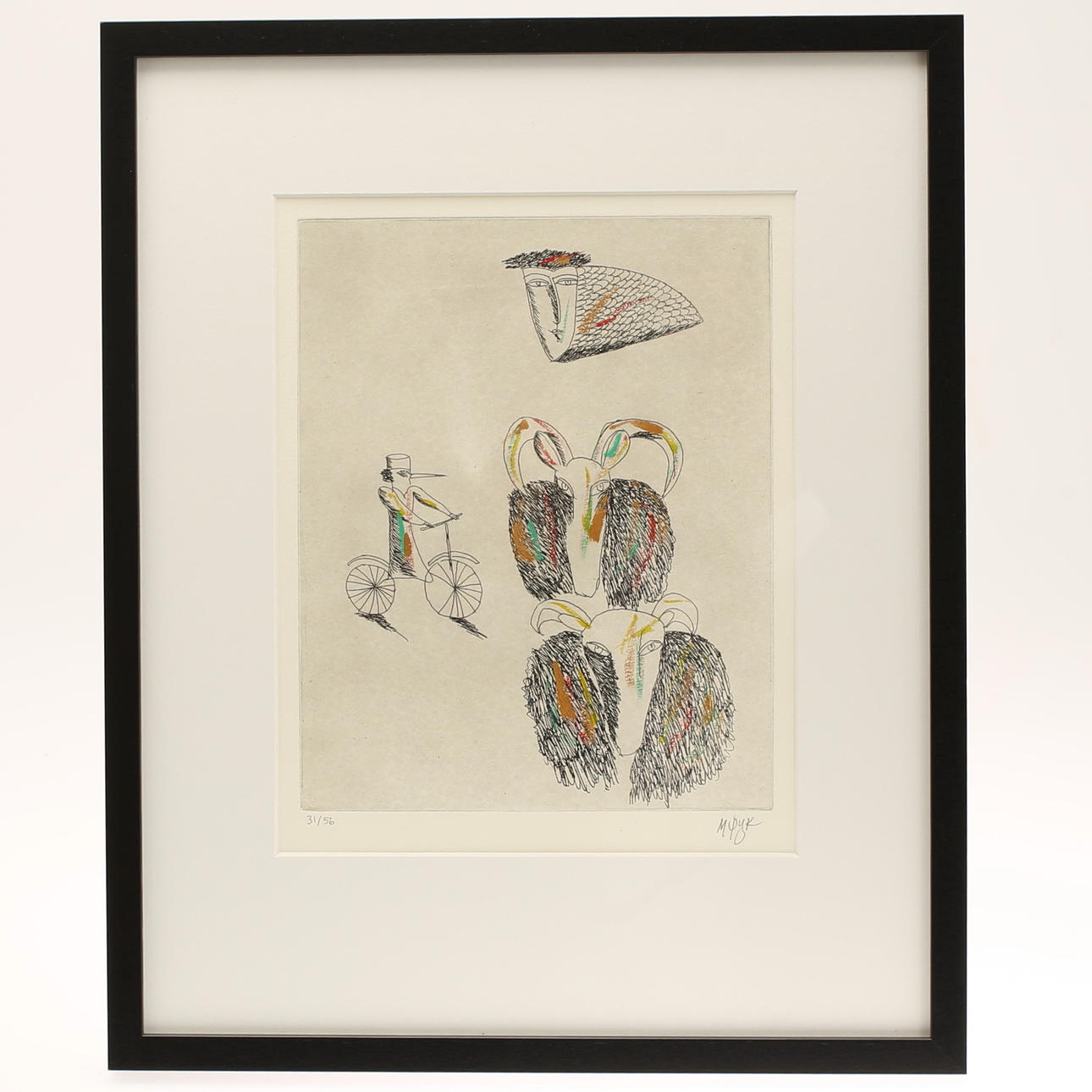 MADELEINE PYK. Etching, hand-colored, signed and numbered 31/56.