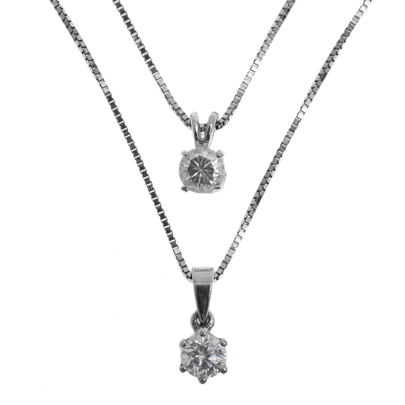 HALSKEDJOR, 2 st,18k vitguld samt hänge med syntetiska stenar. 5 gram.