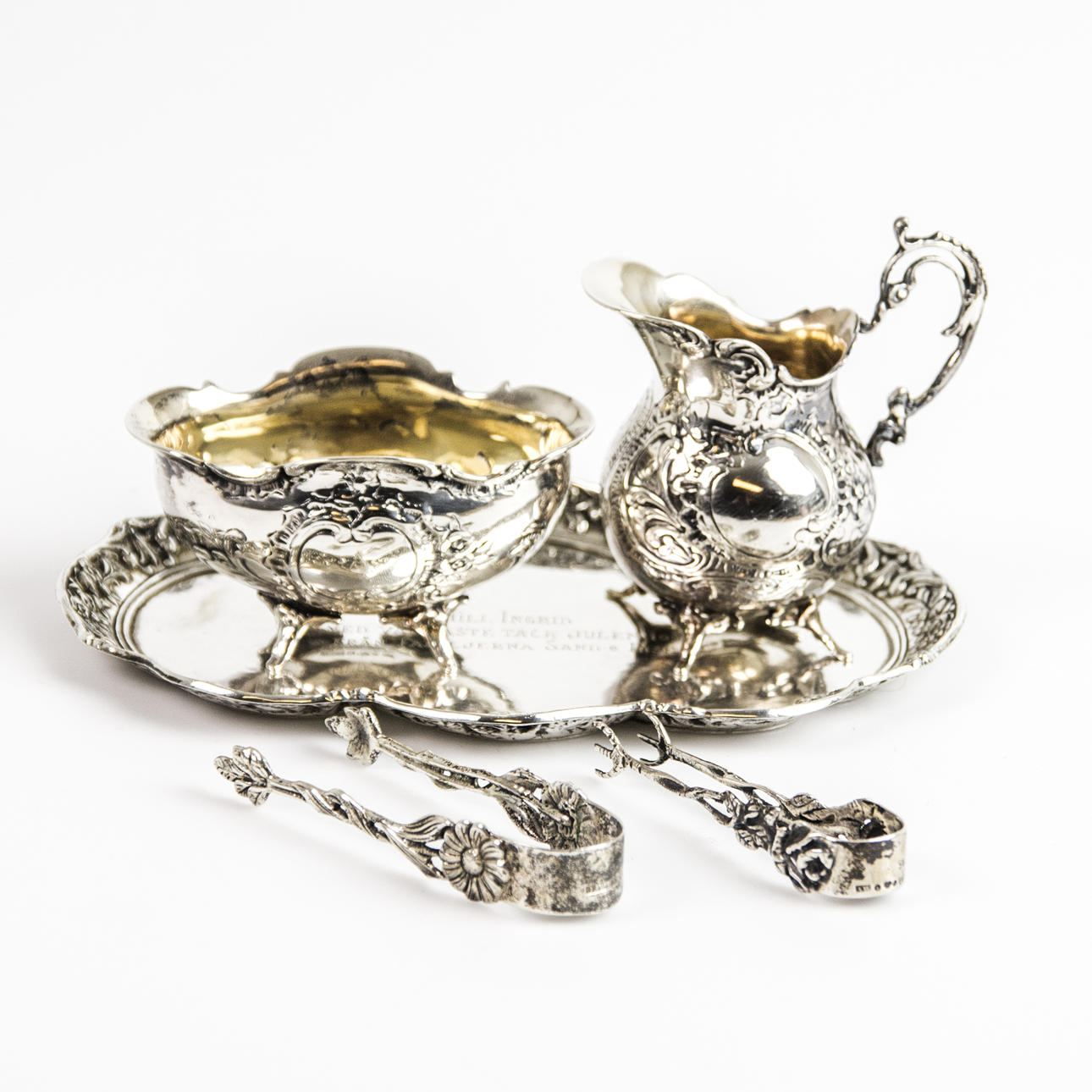SERVING SET, 5 pieces, silver, rococo style.