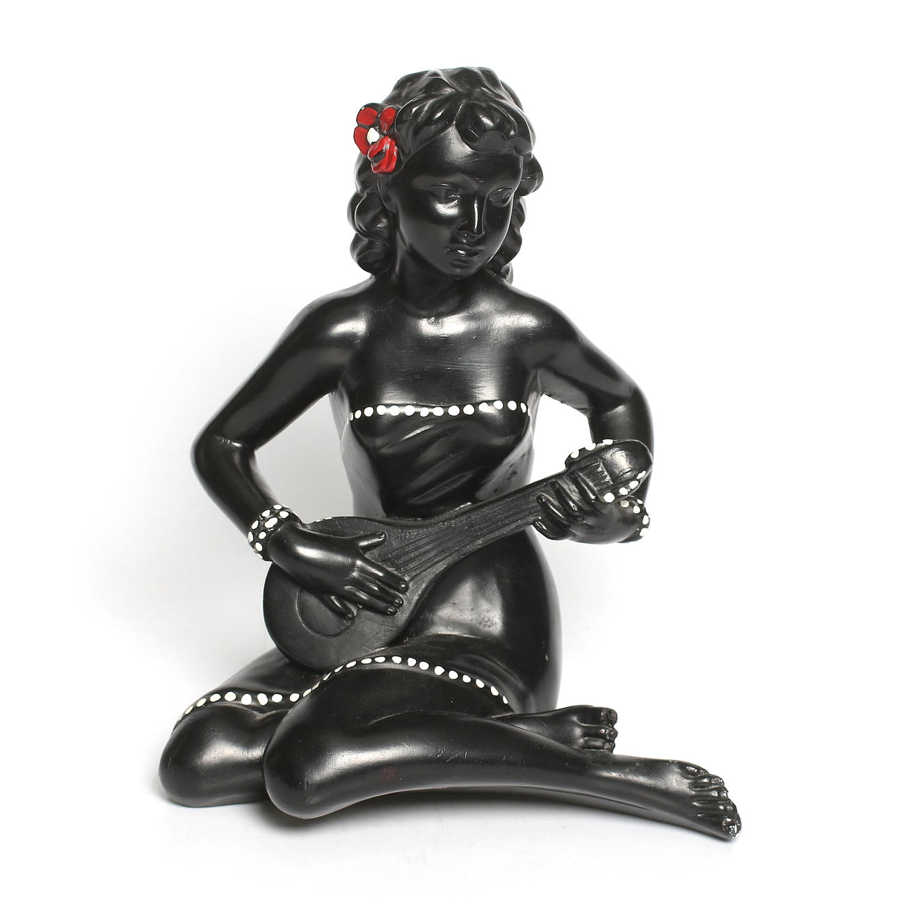 FIGUR, dame med instrument, gips, 1950/60'erne.