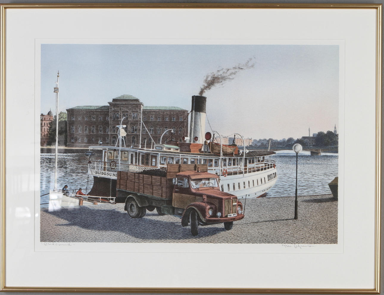 REINHOLD LJUNGGREN. Blidösund, färglitografi, signerad och numrerad 97/360.