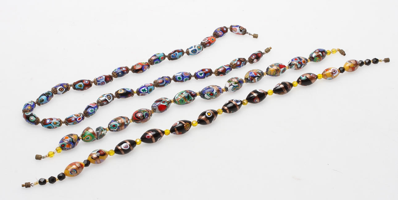 HALSBAND, 3 st, glas, Murano Italien. 1950 tal.