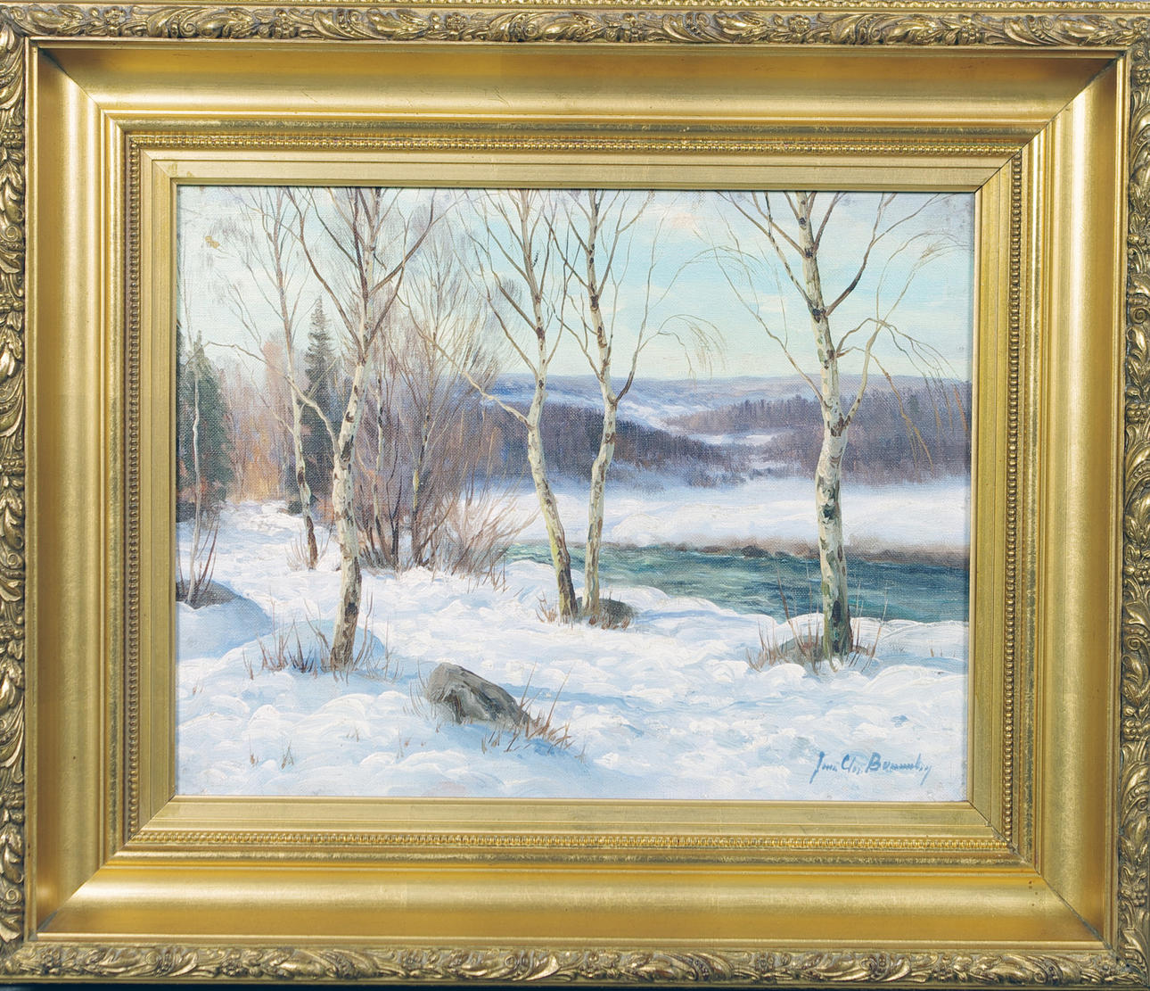 JENS CHRISTIAN BENNEDSEN. vinterlandskap, olja på pannå.