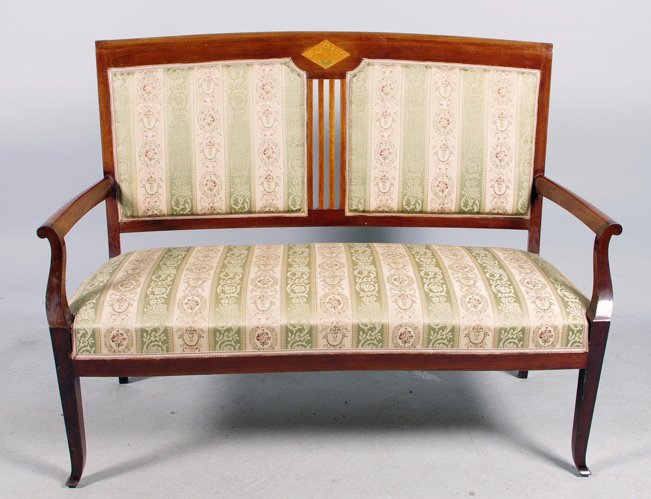 SOFFA SAMT 3 STOLAR, mahogny, intarsia, jugend.