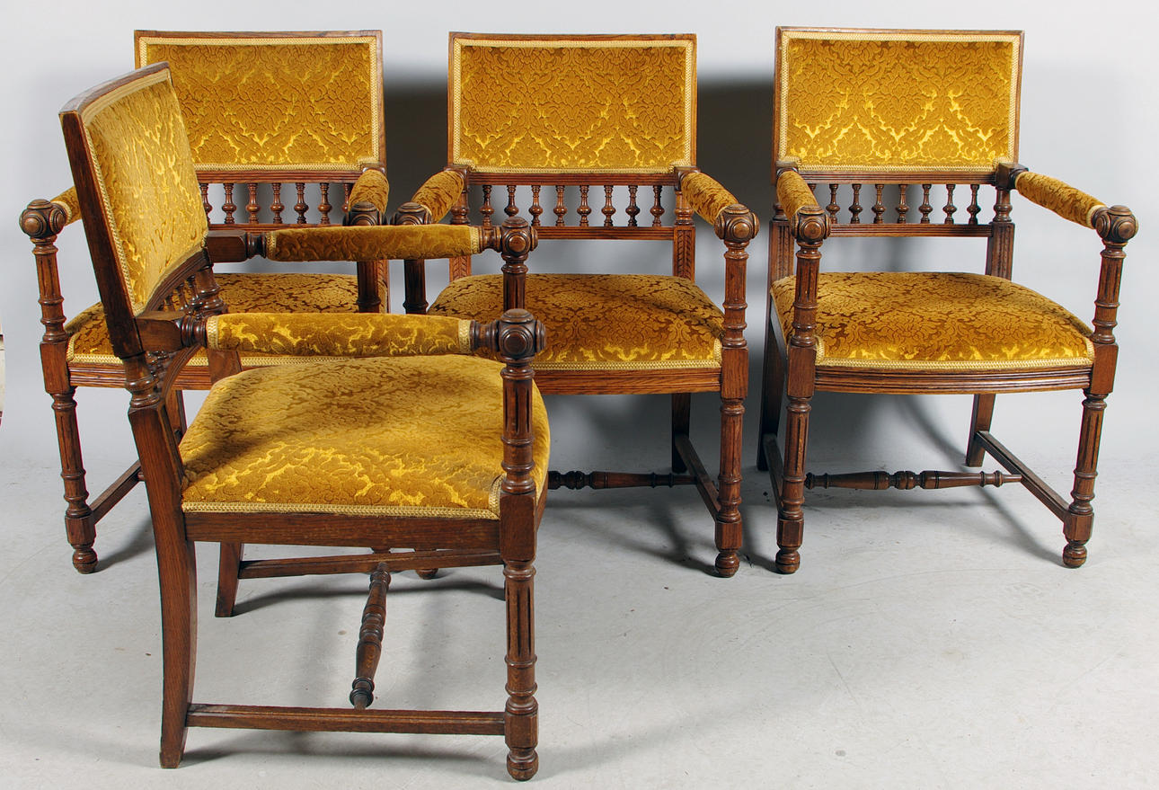 SALONGSGRUPP, ek, gul plysch, sekelskiftet 1800/1900.