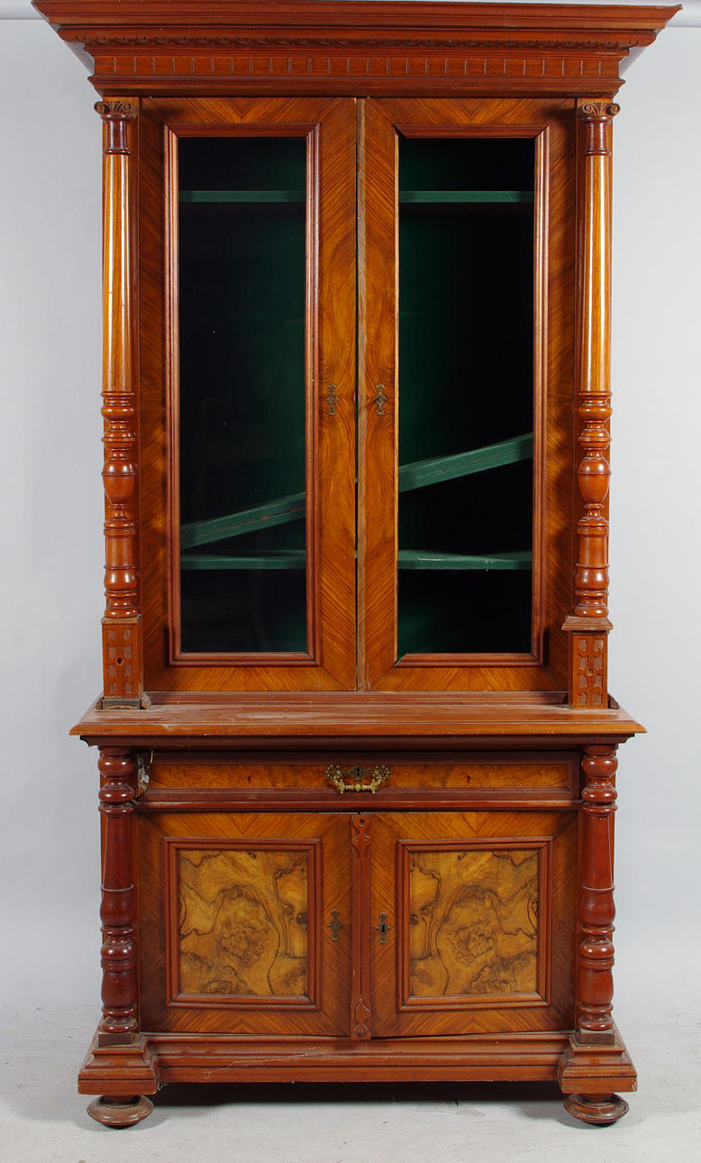 BOKSKÅP, mahogny, rotfaner, nyrenässans.