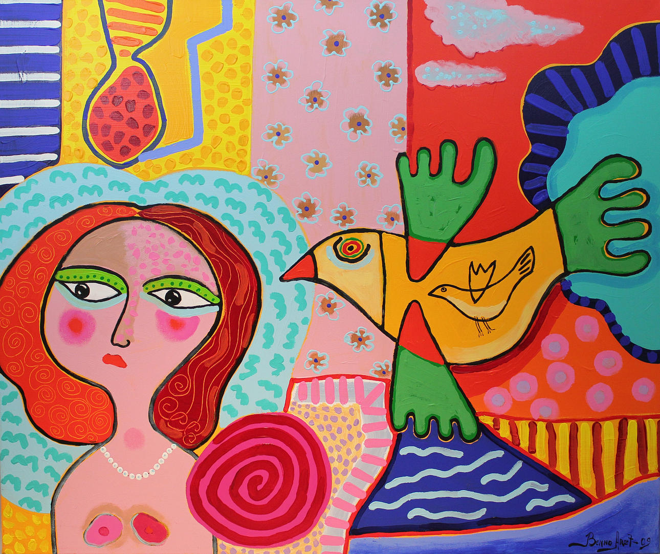 BENNO ARZT. Pärlhalsbandet. Akryl på duk. Signerad.