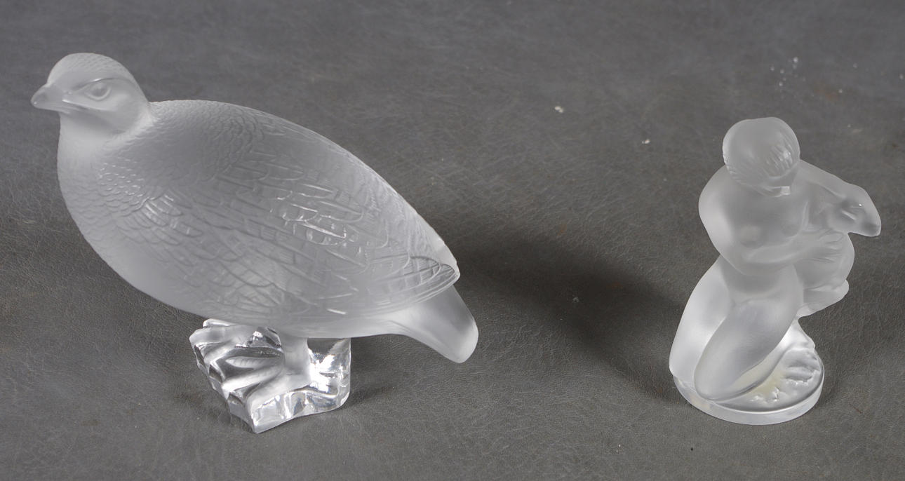 GLASFIGURER, 2 stycken, Lalique, Frankrike.